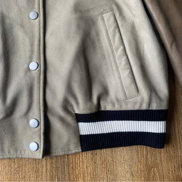 All Saints Leather Suede Bomber Jacket Small Womens 6 Beige - Picture 5 of 11